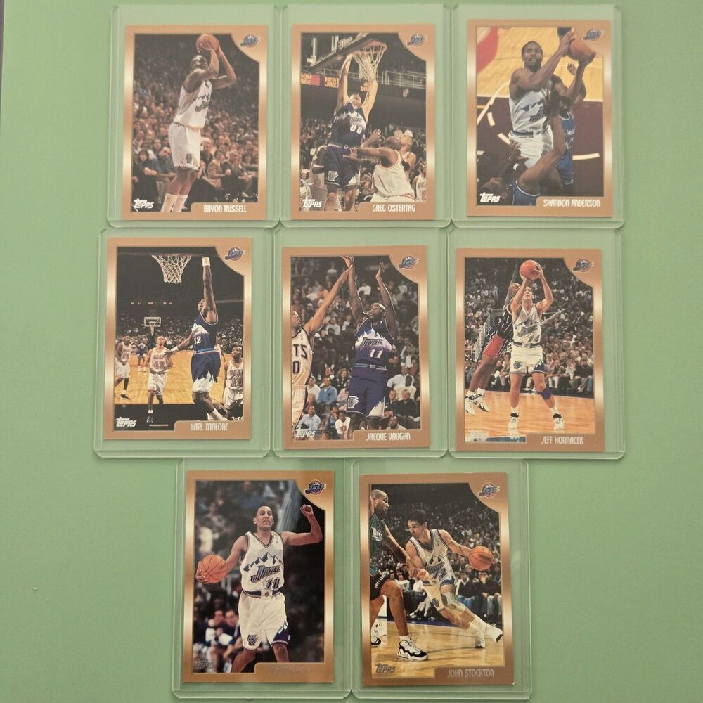 1998 Topps Utah Jazz 8-Card Lot Karl Malone John Stockton HOF All in Toploaders